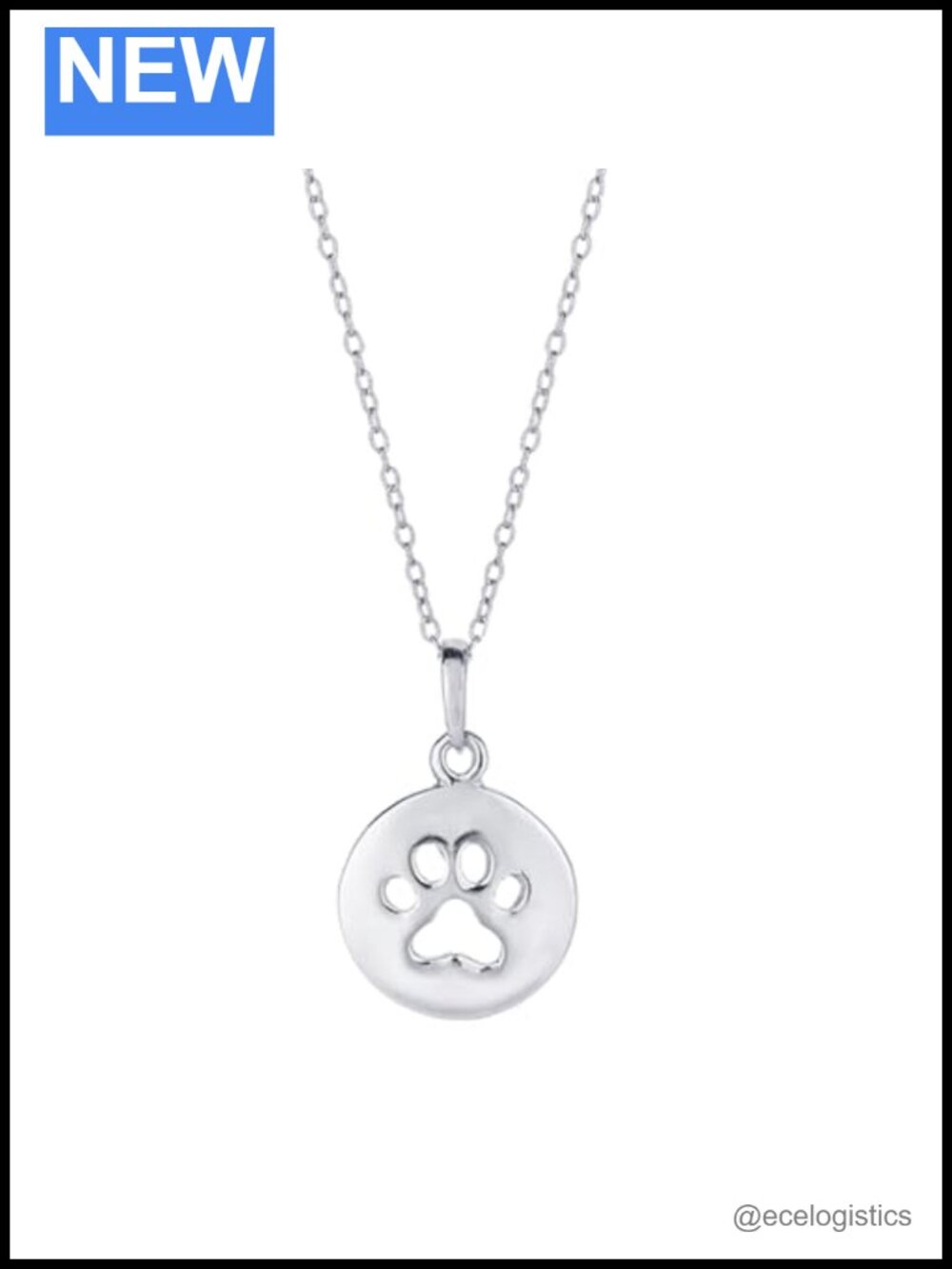 Sterling Silver Dog Paw Pendant Necklace Rhodium Plated 16-18"